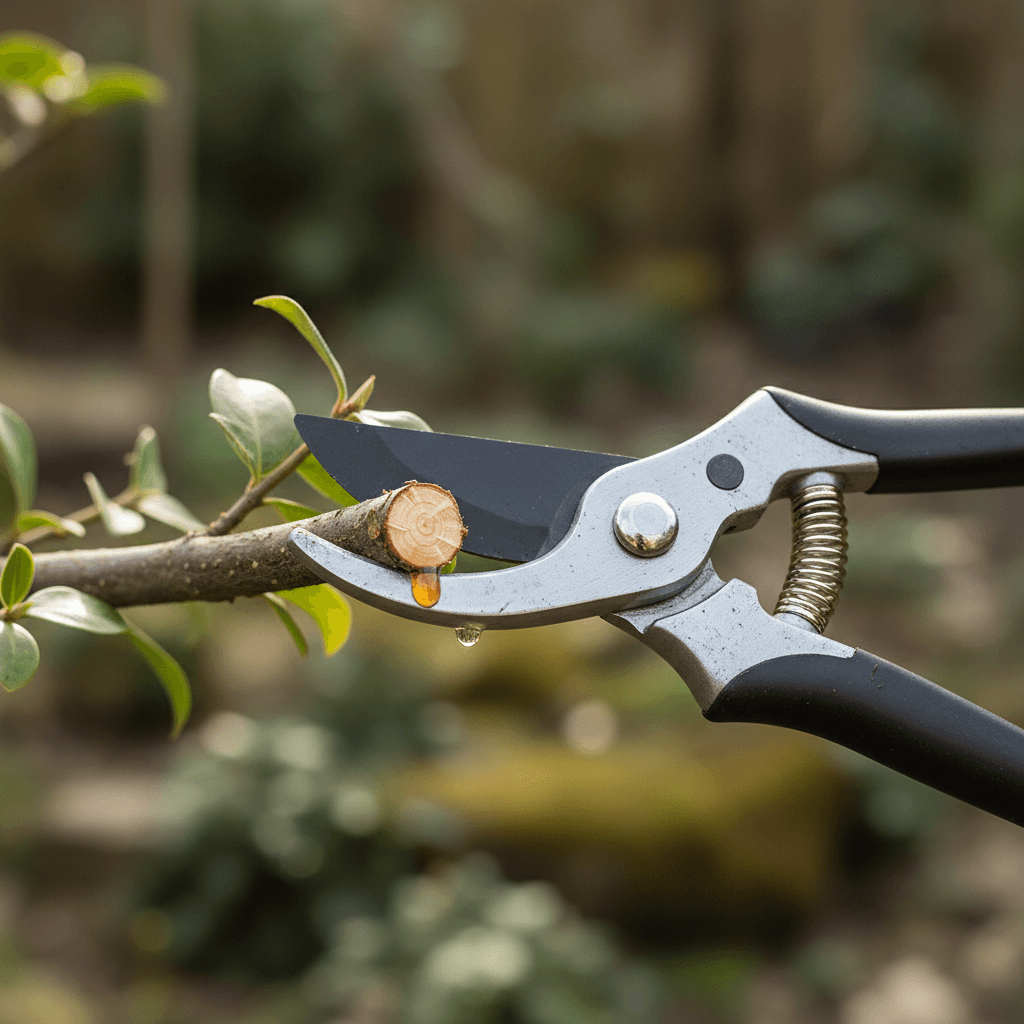 Secateurs making a clean cut on a branch